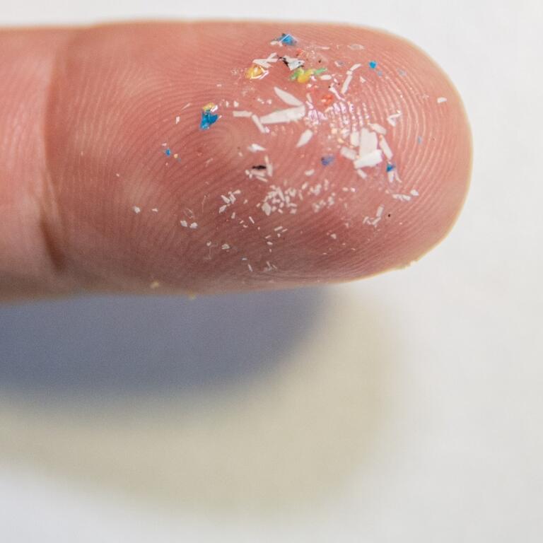 A finger tip with microplastics