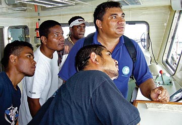Observer training session on a purse-seine vessel bridge in the Marshall Islands (image: Peter Sharples).