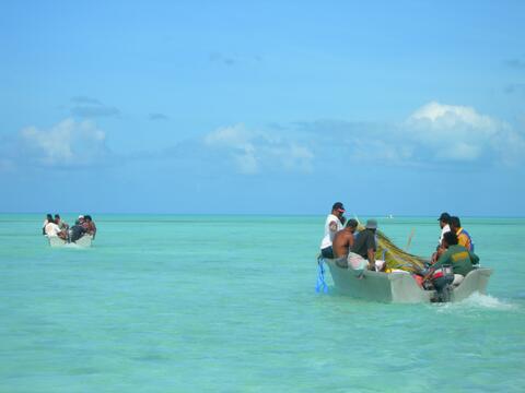 People on a boat in Kiribati