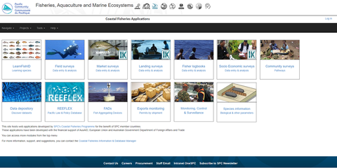Screenshot of coastal fisheries web applications page