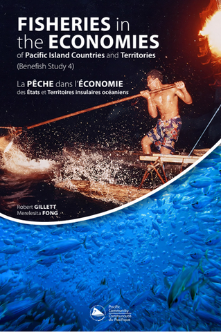 The cover of the Benefish report, showing a man on a canoe at night and another image showing fish underwater. 