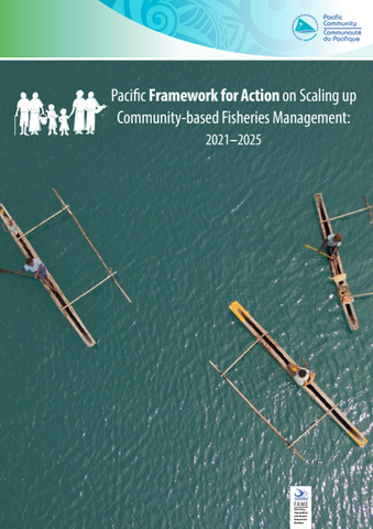 Cover of the Pacific Framework for scaling-up CBFM showing three outrigger canoes on the water from above.