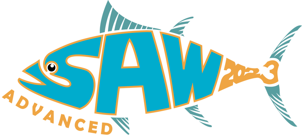 SAW 2023 logo - Letters S A W in the shape of a fish