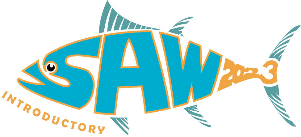 SAW 2023 logo - Letters S A W in the shape of a fish